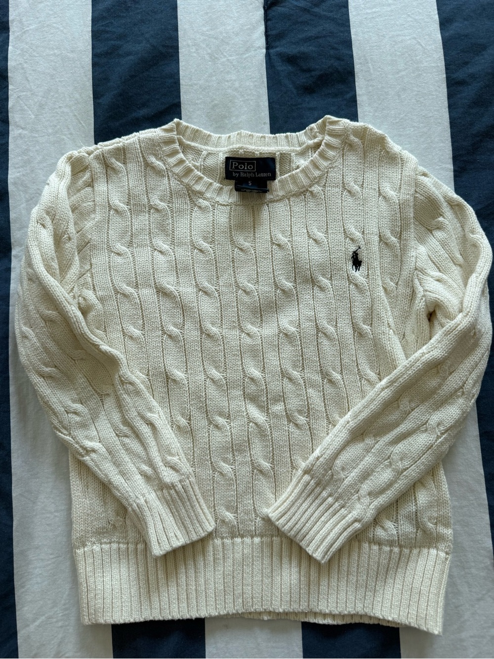 Ralph Lauren Cream Cable Knit Sweater with Embroidered Pony
